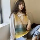 Ribbon Blouse / Color Panel Vest