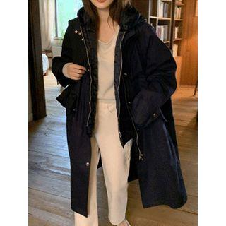Set: Drawstring-waist Hooded Jacket + Padded Vest