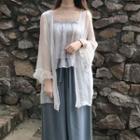 Ruffle Camisole Top / Light Jacket / Wide Leg Pants