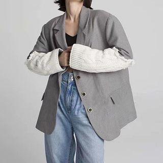 Knit Panel Single-breasted Blazer