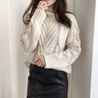 Turtleneck Cable Knit Sweater Beige - One Size