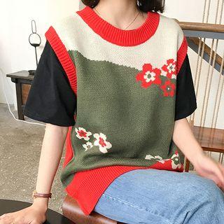 Flower Print Knit Vest As Shown In Figure - One Size