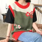 Flower Print Knit Vest As Shown In Figure - One Size