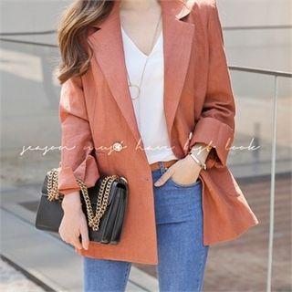 Double-breasted Metallic-button Linen Jacket