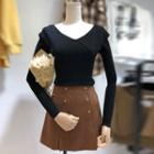 Set: Long-sleeve Knit Top + A-line Mini Skirt / Long-sleeve Knit Top / A-line Mini Skirt