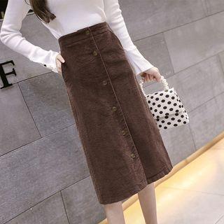 Buttoned Midi Corduroy Skirt