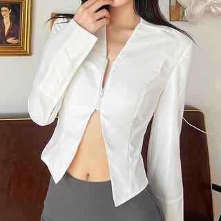 Bell-sleeve Collar Slit Top