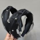 Faux Pearl Mesh Knot Headband Black - One Size