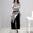 Set: Short-sleeve Printed Top + Wide Leg Pants