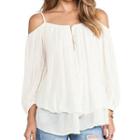 Spaghetti-strap Long-sleeved Off-shoulder Plain Camisole Top