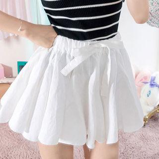Elasticized Waist Cotton Blend Mini Skort