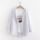 Striped Button-up Hooded Jacket Strap - Light Blue - One Size