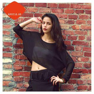 Plain Sheer Long-sleeve Chiffon Top