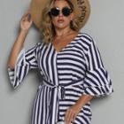 Plus Size Elbow-sleeve Striped Dress