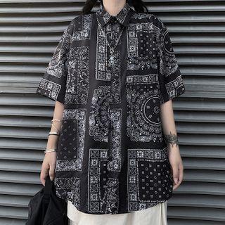 Pattered Short-sleeve Shirt Black - One Size