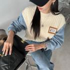 Denim Sleeve Cable-knit Top