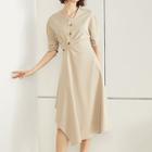 Irregular Hem Elbow-sleeve Midi A-line Dress