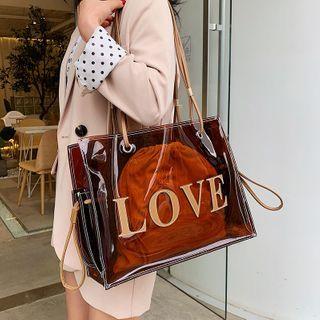 Lettering Pvc Tote Bag Red Brown - One Size
