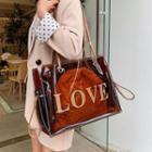 Lettering Pvc Tote Bag Red Brown - One Size