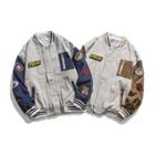Two-tone Panel Patched Baseball Jacket