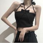 Strappy Bow Accent Cropped Halter Top Top - Black - One Size