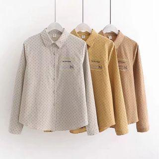 Letter Embroidered Dotted Corduroy Long-sleeve Shirt