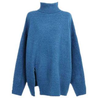 Turtle Neck Front-split Sweater