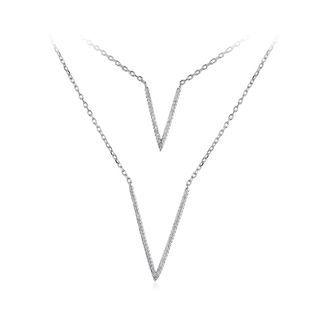 925 Sterling Silver Fashion Letter V Cubic Zircon Double Necklace Silver - One Size
