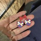 Bow Heart Alloy Dangle Earring 1 Pair - Silver Stud - Red & Blue - One Size