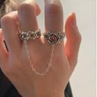 Rose Chained Alloy Double Ring J2689 - Silver - One Size