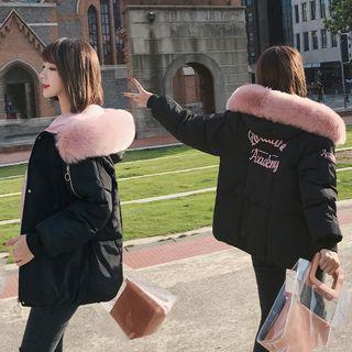 Lettering Padded Zip-up Coat