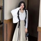 Plain Long-sleeve Knit Top / Color-block Strap Dress