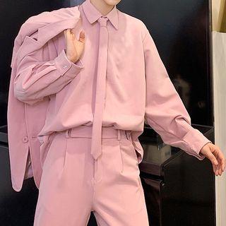 Plain Blazer / Plain Shirt With Neck Tie / Dress Pants / Trench Coat