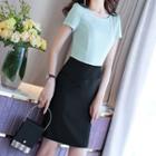 Short-sleeve Striped Panel Sheath Dress