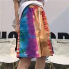 Drawstring Waist Rainbow Tie-dyed Straight Leg Shorts