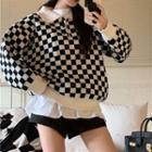 Polo Neck Check Sweater Black & White - One Size