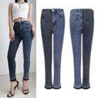 High Waist Two-tone Skinny Jeans