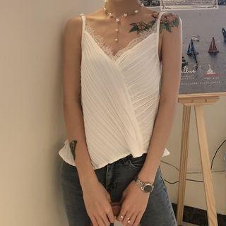 Lace Trim Shirred Camisole Top White - One Size