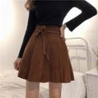 Plain High-waist Woolen Slim-fit A-line Skirt