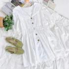 Short-sleeve Collar Lace Trim Mini Dress White - One Size