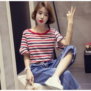 Set: Short-sleeve Striped T-shirt + Wide Leg Jeans