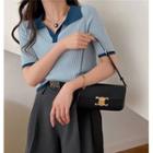Short Sleeve Contrast Trim Knit Polo Shirt