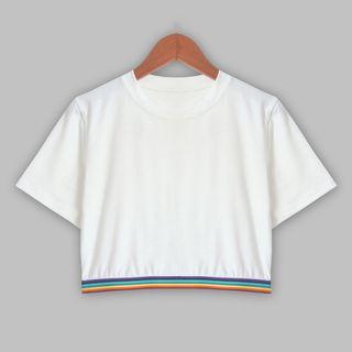 Short-sleeve Rainbow-trim T-shirt