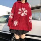 Color-block Knit Hoodie Wine Red - One Size