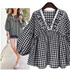 Gingham Puff-sleeve Blouse