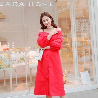 Off-shoulder Midi Shirtdress With Sash