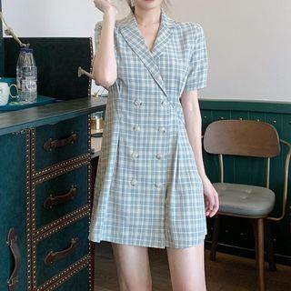 Short-sleeve Double Breast Pleated Dress