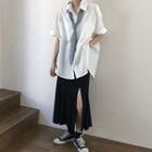 Short-sleeve Shirt / Tie / Maxi A-line Skirt / Set
