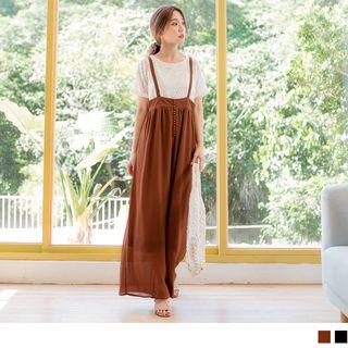 Buttoned Wide-leg Chiffon Jumper Pants
