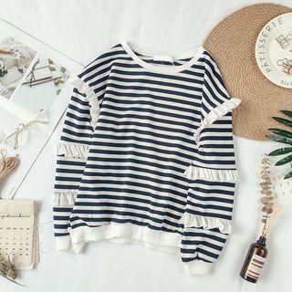 Frill Trim Striped Pullover